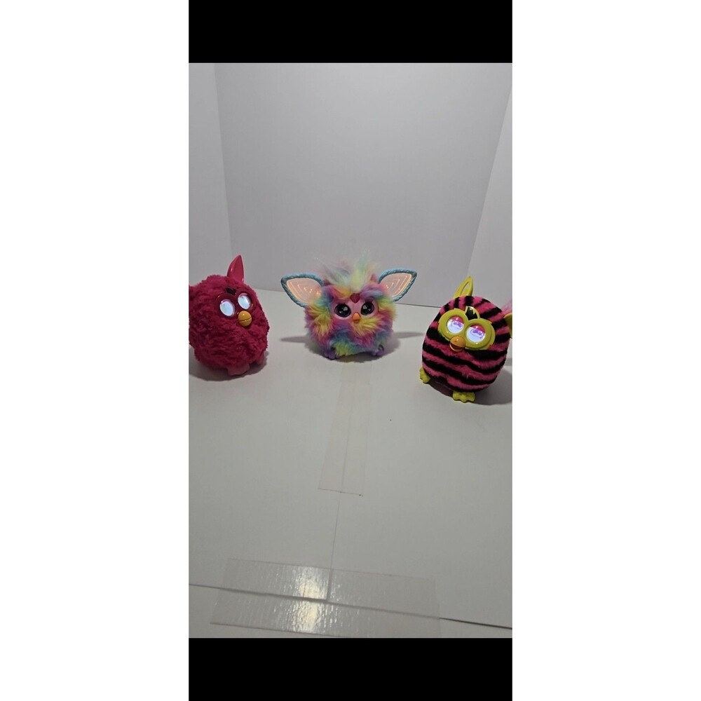 Hasbro Furby Lot of 3 - 2012 & 2023 Models Rainbow, Pink Tiger Stripe, Hot Pink